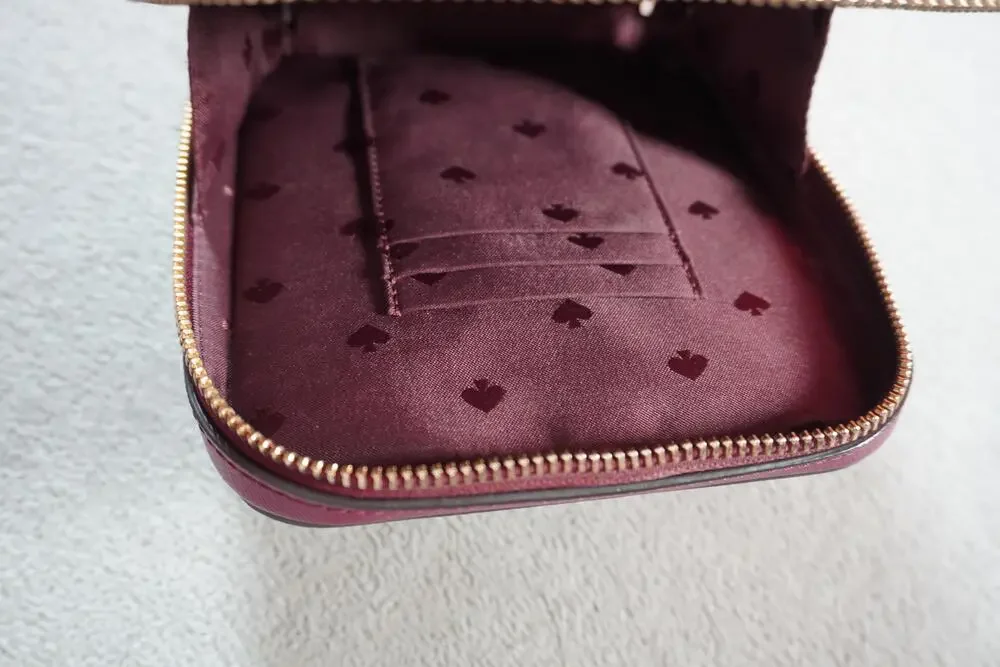 Kate Spade Satchel Bag Womens Small Burgundy Leather Cat Face Top Handle Zip